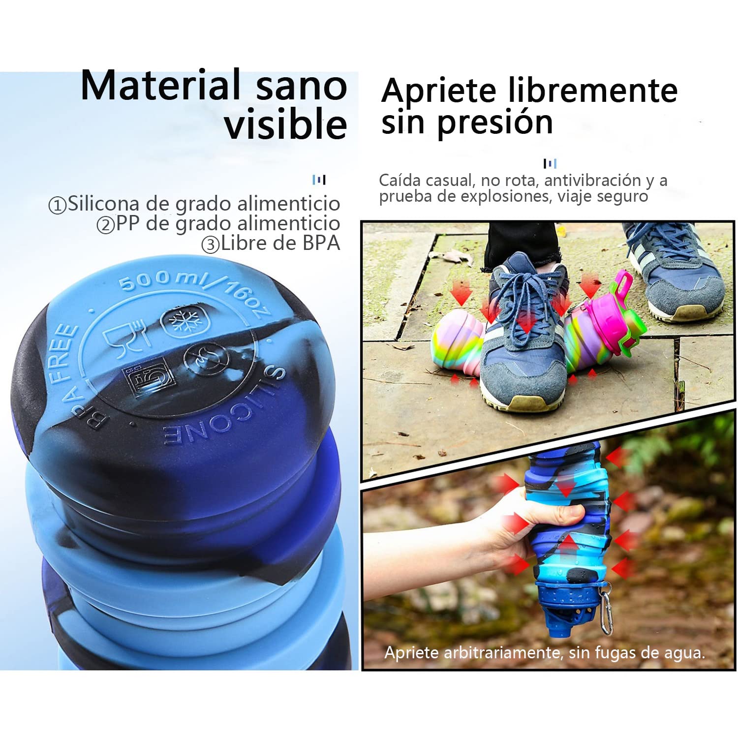 Copa De Agua Plegable Creativa,Botella De Agua Portátil Deportiva con Mosquetón para Viajar Al Aire Libre,Silicona De Calidad Alimentaria,a Prueba De Fugas,fácil De Limpiar-Hand Cap-Red||2pcs
