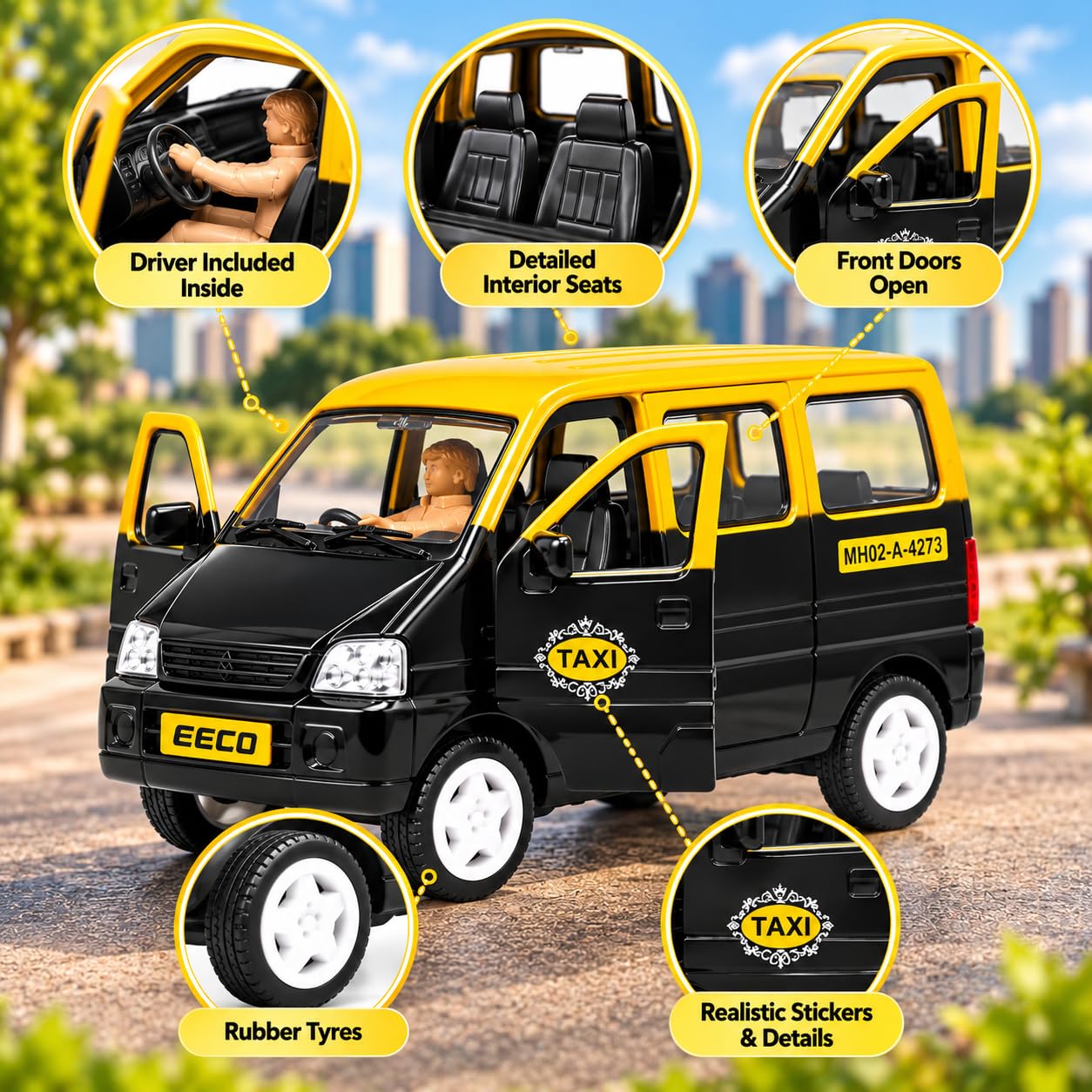 Friction Powered Van Taxi Toy - No Batteries! -2