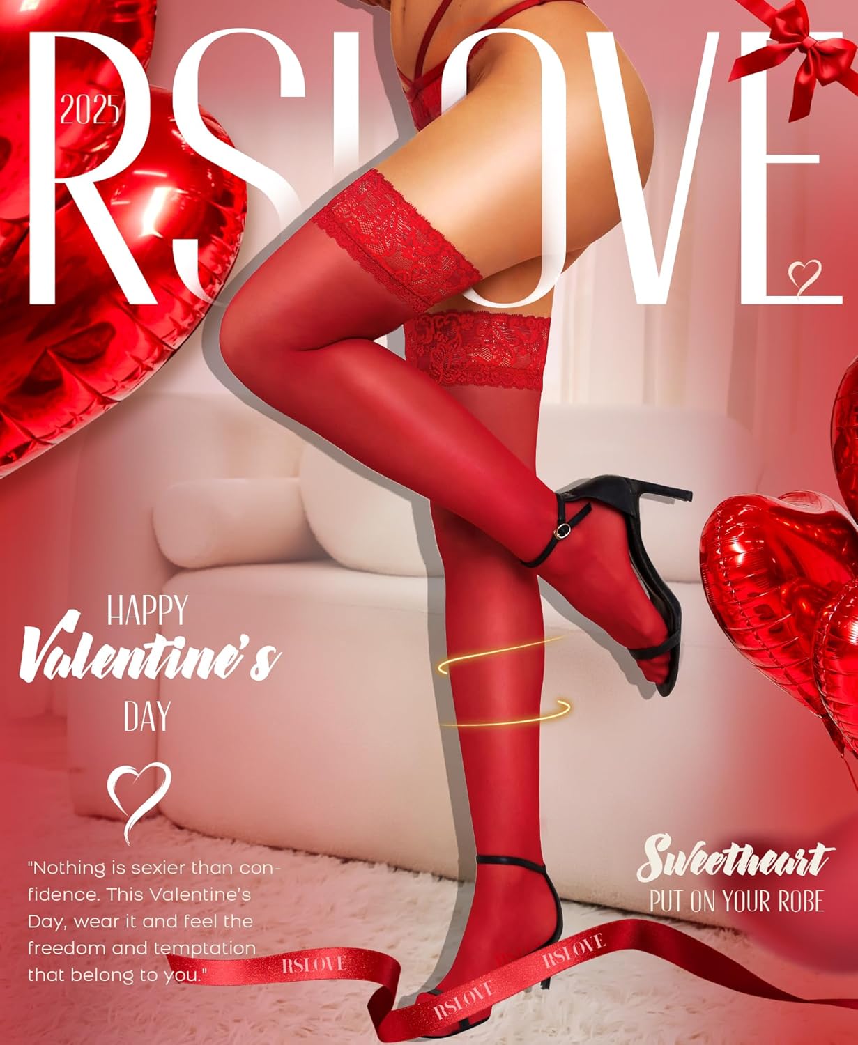 RSLOVE Lace Top Thigh High Stockings with Antiskid Silicone Stay Up Silky Semi Sheer Pantyhose Sexy Lingerie for Women - Image 2