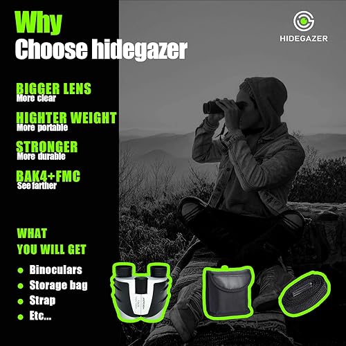 Miniatura 7 de HIDEGAZER Binoculares de alta potencia de 12 x 25 para adultos y niños, compactos, ligeros, fáciles de enfocar, perfectos para viajes, caza,