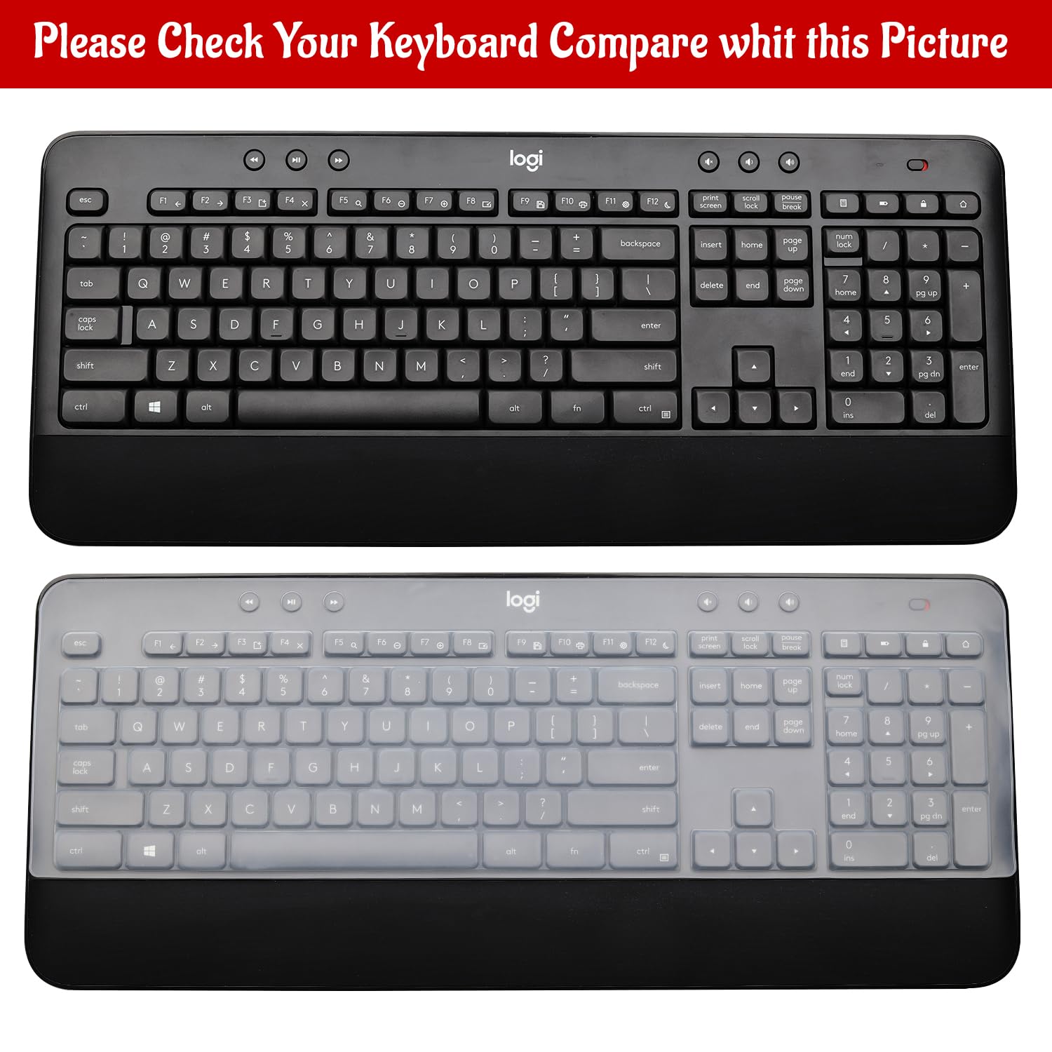 Keyboard Cover Skin for Logitech MK540 MK545 Advanced Keyboard,Logitech MK545 Keyboard Protector, Logitech MK540 Silicone Keyboard Cover-Clear