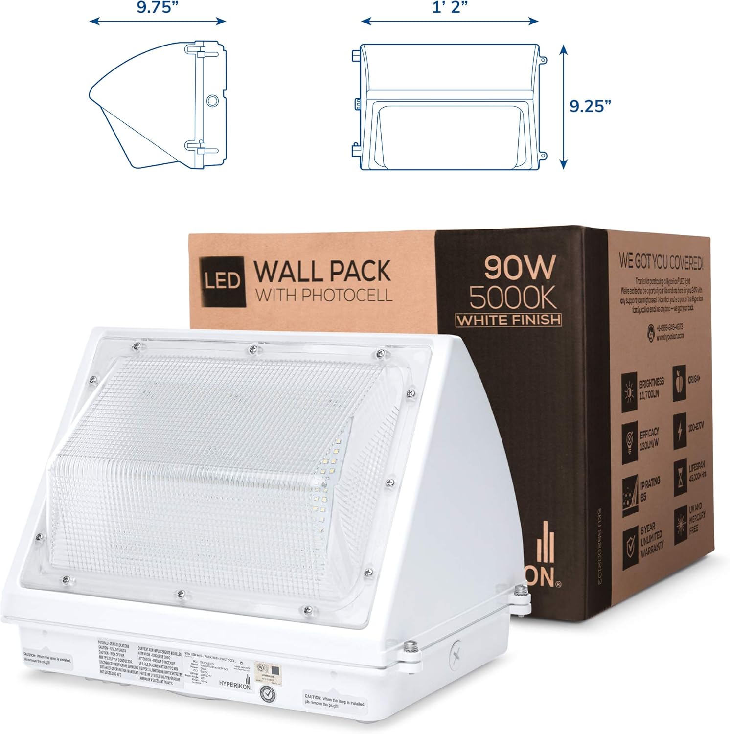 Tесh Dеаlѕ 🔥 Hyperikon 90W LED Wall Pack White with Photocell, 300 Watt Hip Equivalent, 5000K, UL Listed