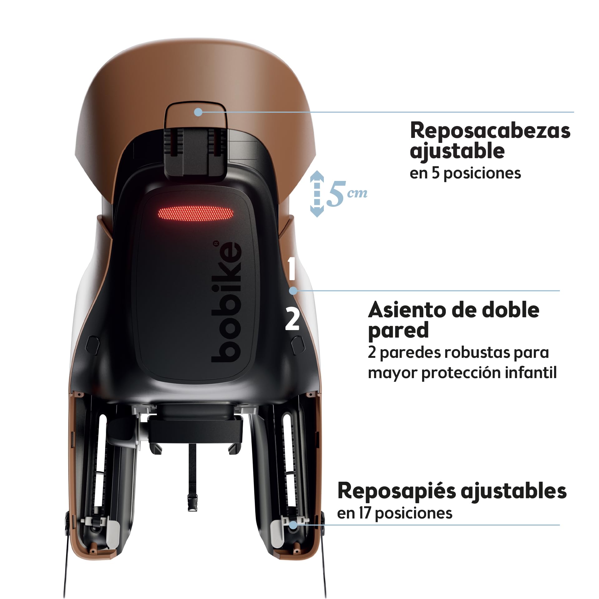 Silla Bicicleta Reclinable Trasera Bobike Exclusive Evolve Maxi con diseño Envolvente, suspensión integrada y arnés 5 Puntos para niños (hasta 22 kg y 110 cm)