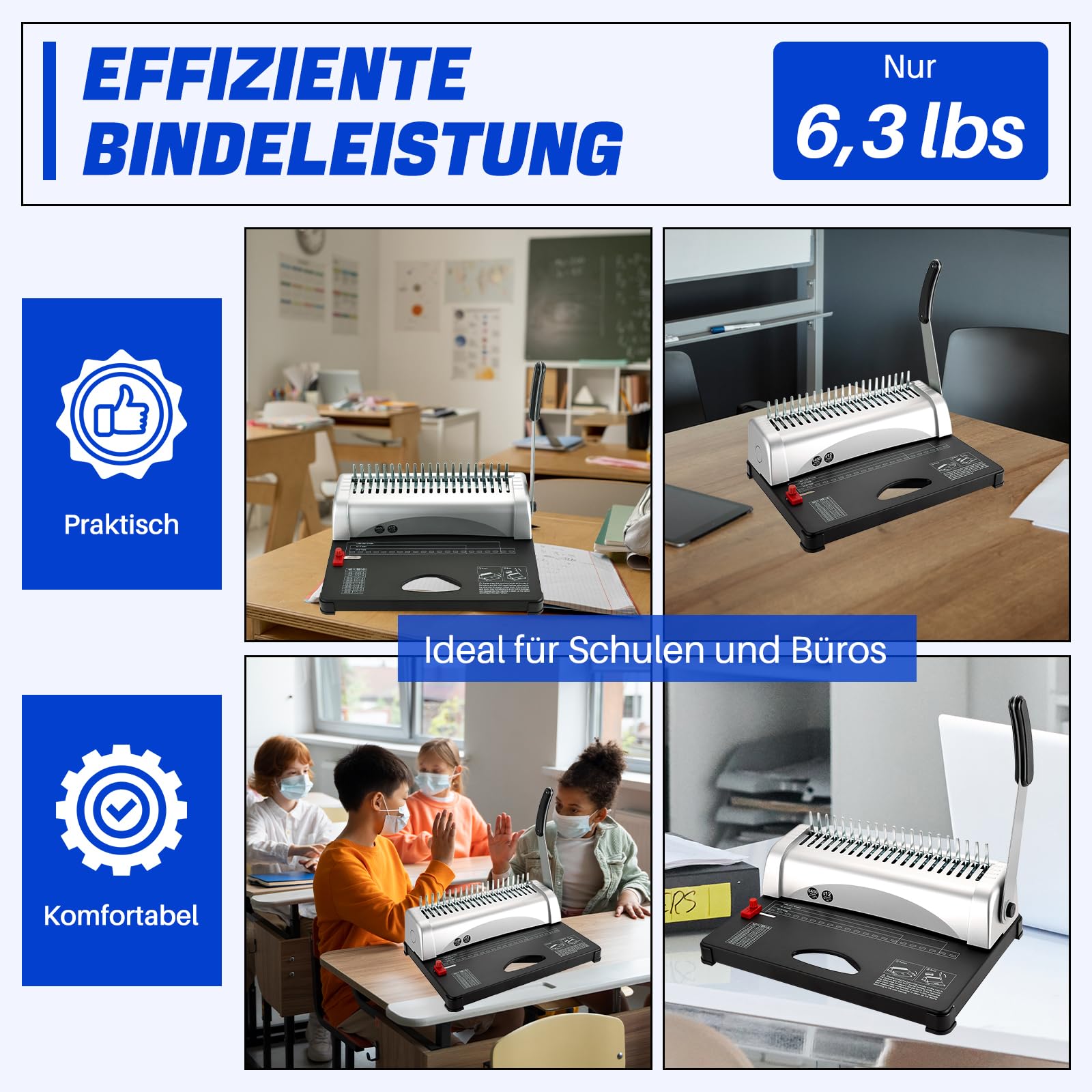 DASBET Kammbindemaschine 21 Löcher 450 Blatt Kammpapier Stanzbinder