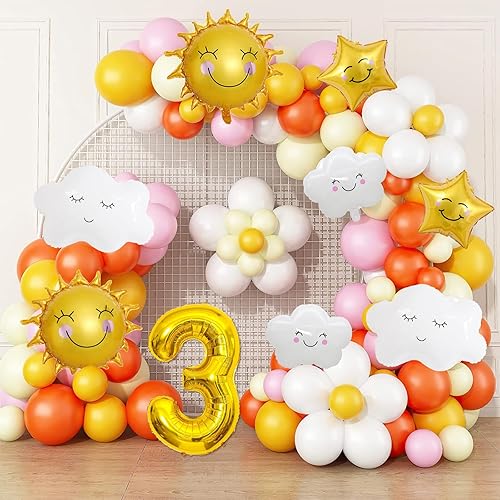 Miniatura 7 de 9 globos de papel de aluminio con diseño de flor de sol, cara sonriente, número de cumpleaños, suministros de fiesta de cumpleaños de sol,