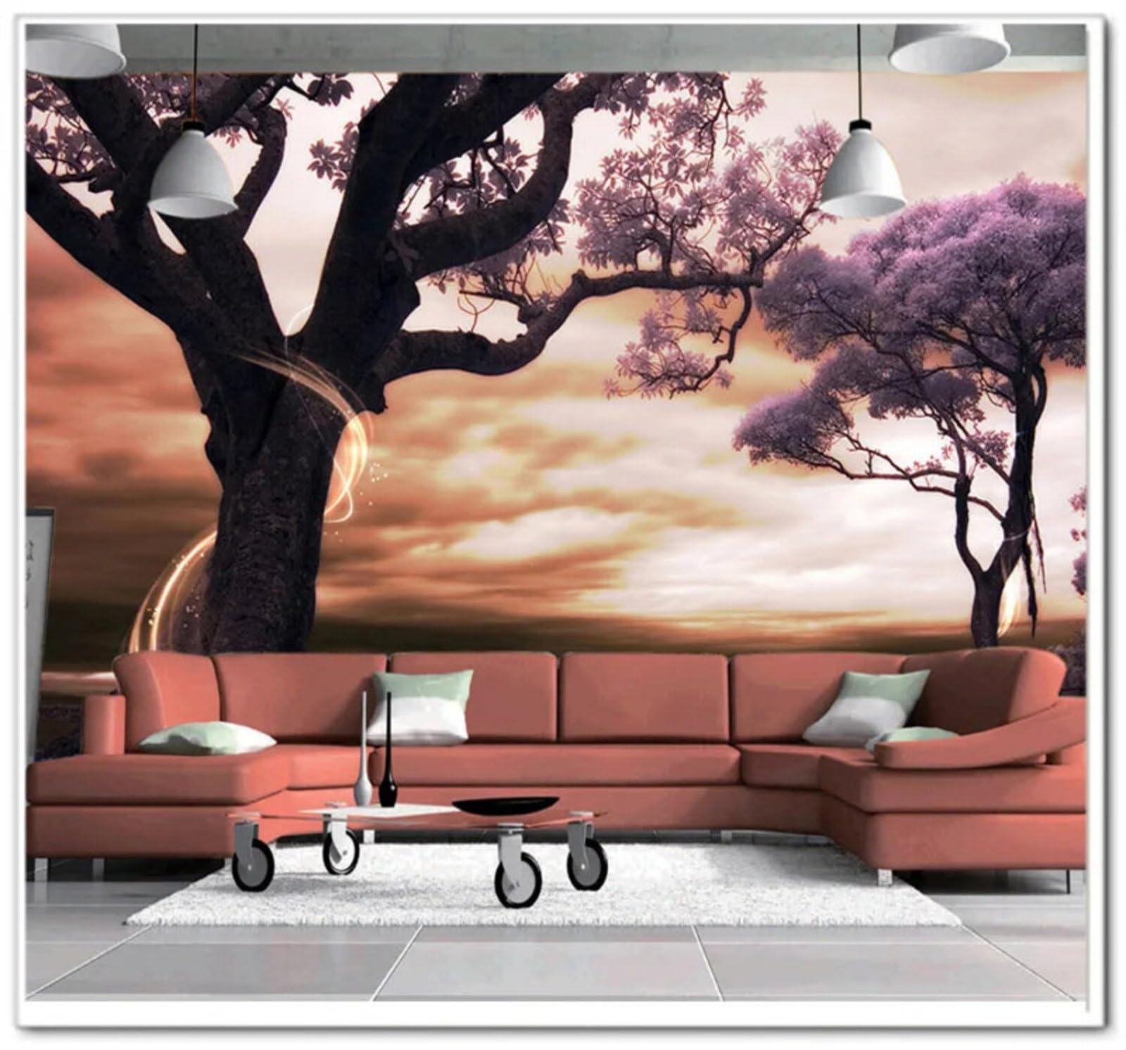 Wallpaper-3D-Xlm 250Cm×170Cm(B×H) Beautiful Dreamlike Sunset Trees Nature Scenery 3D Wallpaper Easy Install Feature Office Living Room Sofa Bedroom Tv Background Wall Decoration-250Cm×170Cm