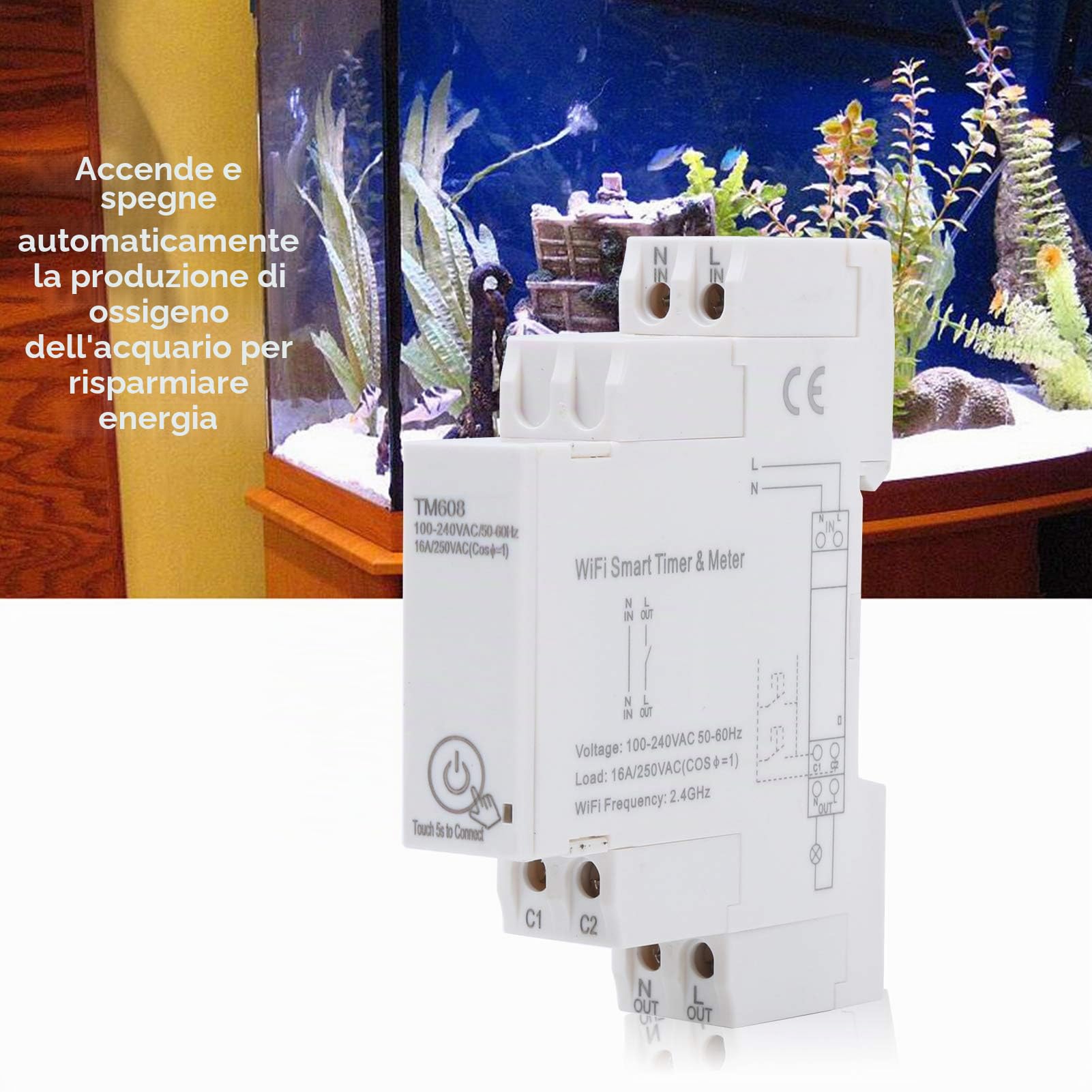 Contatore Energia Smart WiFi 16A Monofase Misuratore KWH Guida Din App Controllo