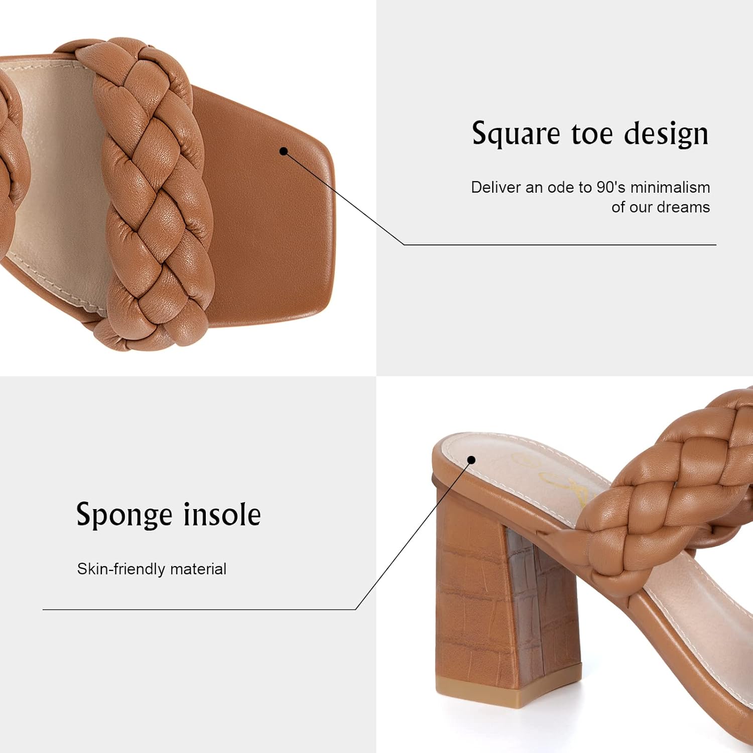 Athlefit Women's Braided Heeled Sandals Summer Square Open Toe Chunky Block Heels - Image 5