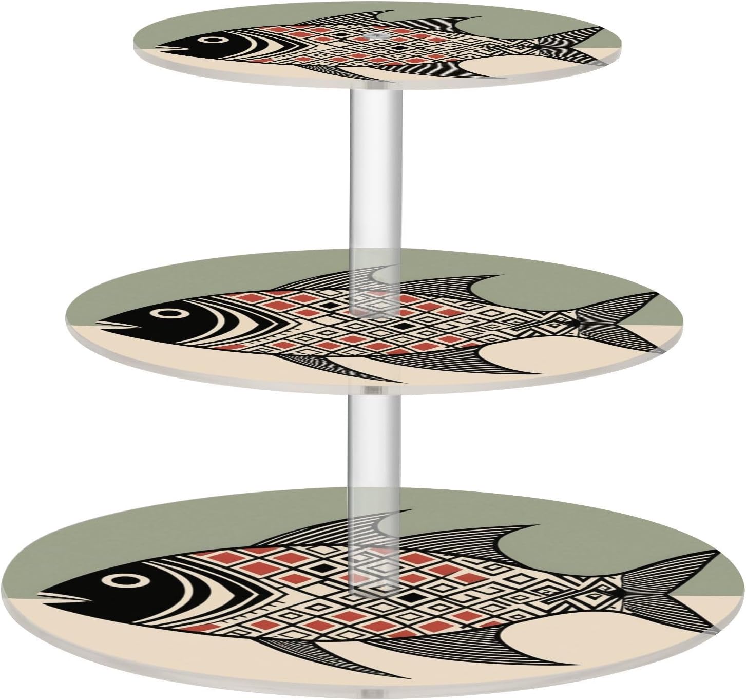 Pattern Fish 3 Tier Acrylic Cupcake Stand, Cupcake Stand for 34 Cupcakes for Weddings, Christmas,Holidays,Parties,Birthday,Printed Cupcake Tower 23102032