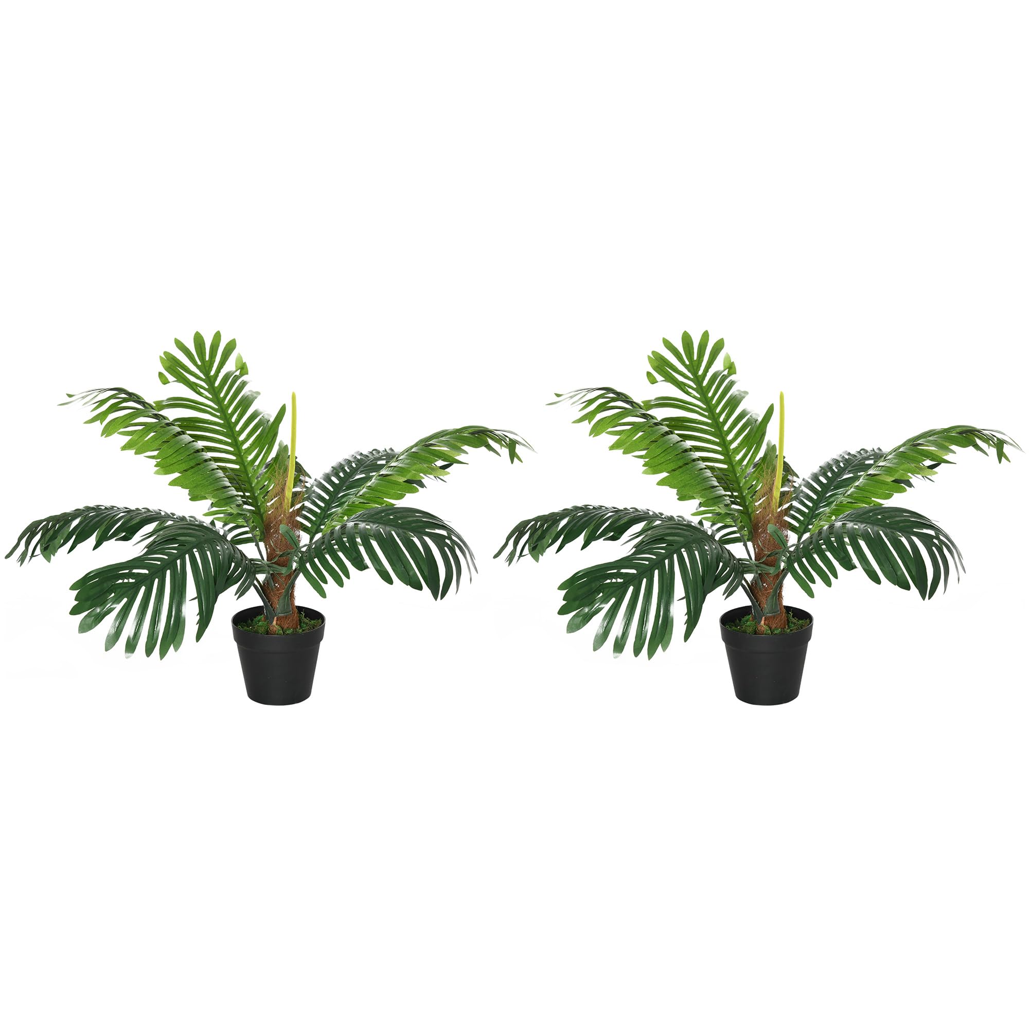 Outsunny Green Set Of 2 60Cm Artificial Palm Tree Decorative Plant 8 Leaves With Nursery Pot, Fake Tropical Tree For Indoor Outdoor Decor,