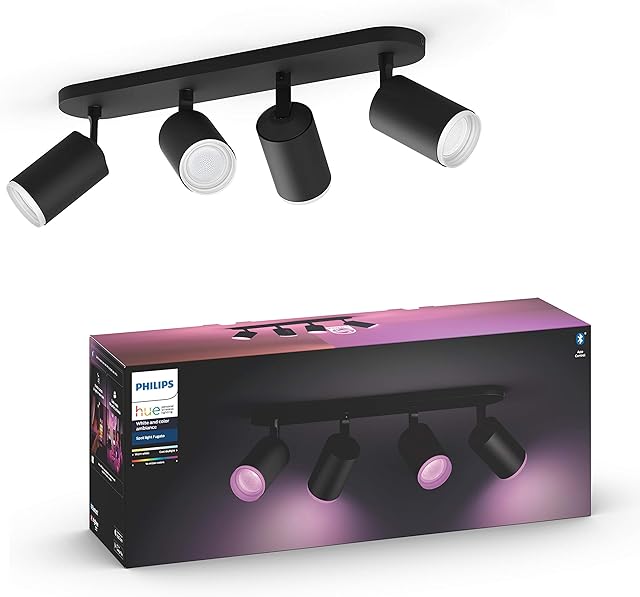 Philips Hue Fugato White & Colour Ambiance Smart 4x Ceiling Spotlight Bar LED (GU10) with Bluetooth, Black, Works with Alexa, Google Assistant and Apple HomeKit