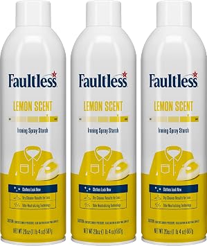 Faultless Lemon Laundry Starch Spray, Lemon Scented Starch 20 oz Cans for a Smooth Iron Glide on Clothes & Fabric Even Spray, Easy Iron Glide, No Reside Pack of 3