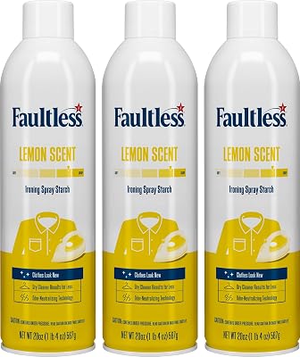 Faultless Lemon Laundry Starch - Lemon Scented Spray Starch 20 oz Cans for Smooth Iron Glide on Clothes & Fabric - Easy Iron Glide, No Residue (Pack of 3)