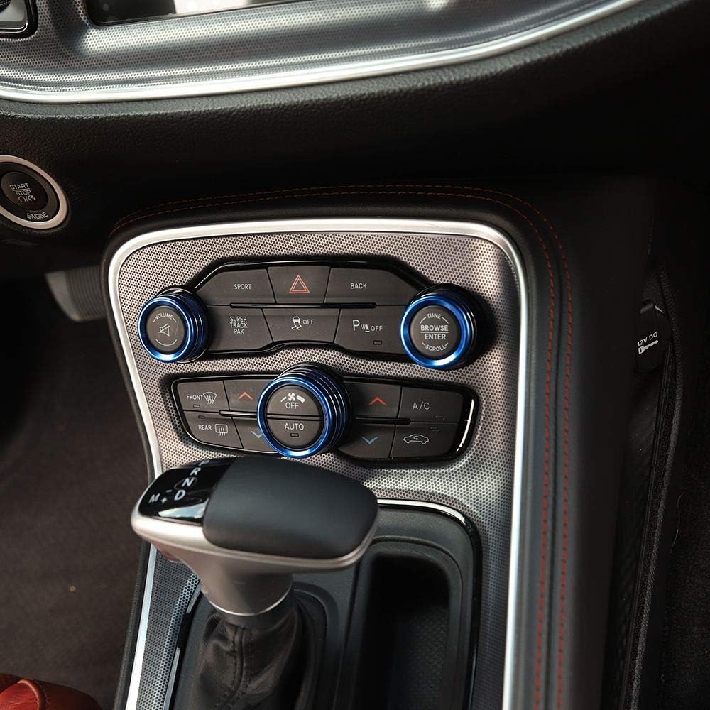 JeCar Audio Air Conditioning Button Trim Cover Aluminum Alloy AC Control Knob Cover Compatible with Dodge Challenger/Charger 2015-2022 & Ram 2012-2017, Blue