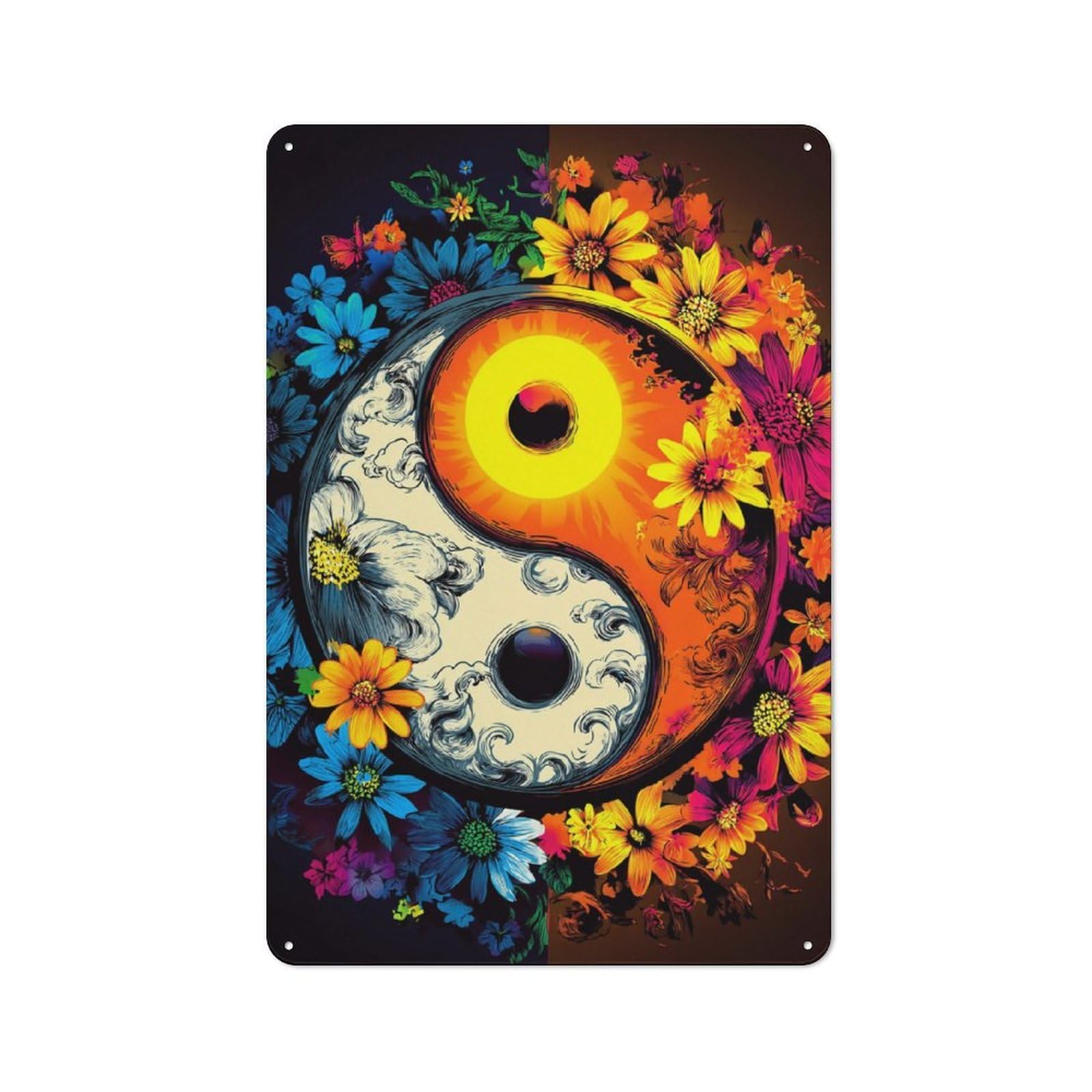 Old Style Yin Yang Harmony Floral Fusion Vintage Metal Sign 30x20cm, Bar Wall Plaque for Pub, Home Bar, Shed Or Man Cave
