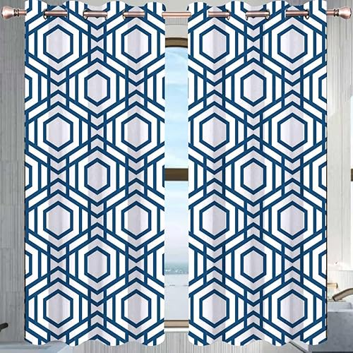 Cortinas azul oscuro para sala elegantes modernas, línea geométrica de celosía moderna para puerta de acordeón, decoración verde azulado, 63