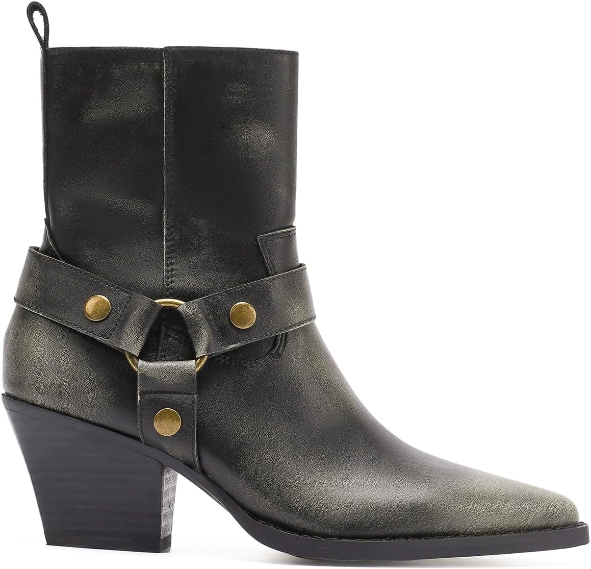 Women's Western Harness Boots Ankle Boots Vintage, Casual & Versatile, Daily Party Stacked Block Heel Boots Cowgirl Boots Pointed Toe Boots Side Zipper for All Seasons