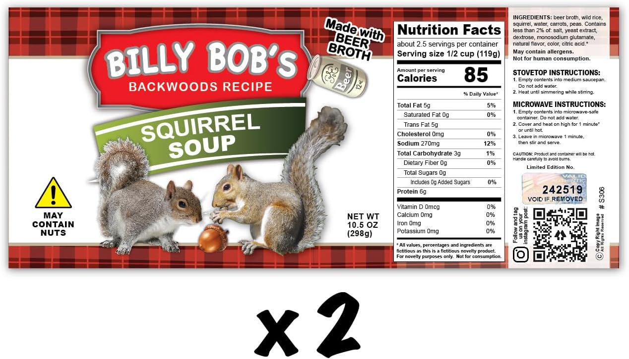 Redneck Squirrel Novelty Soup Can Labels - Funny Joke Gift or Prank - Party Decorations, Supplies and Favors - Birthday, Xmas Stocking Stuffer, White Elephant Party, Secret Santa (2)
