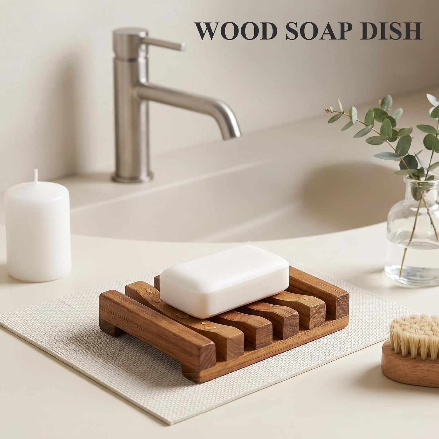 Wooden Soap Dish for Bar Soap, Self Draining Holder for Shower & Bathroom