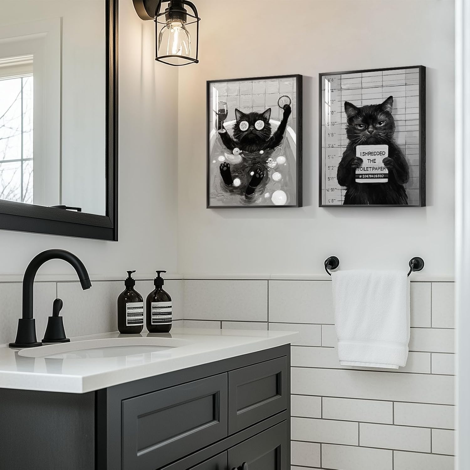 Framed Funny Cat Wall Art for Bathroom Decor, Set of 4 Piece Black and White Animal Prints Artwork for Walls, Fun Cute Black Cat Pictures for Bathroom Wall Decor 11x14 Inch - Image 4