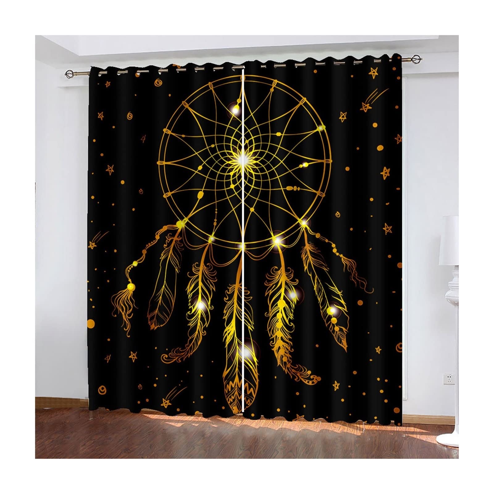 Amdxd Blackout Curtains Living Room Black Yellow Dream Catcher， Polyester Window Curtain 108x84 IN