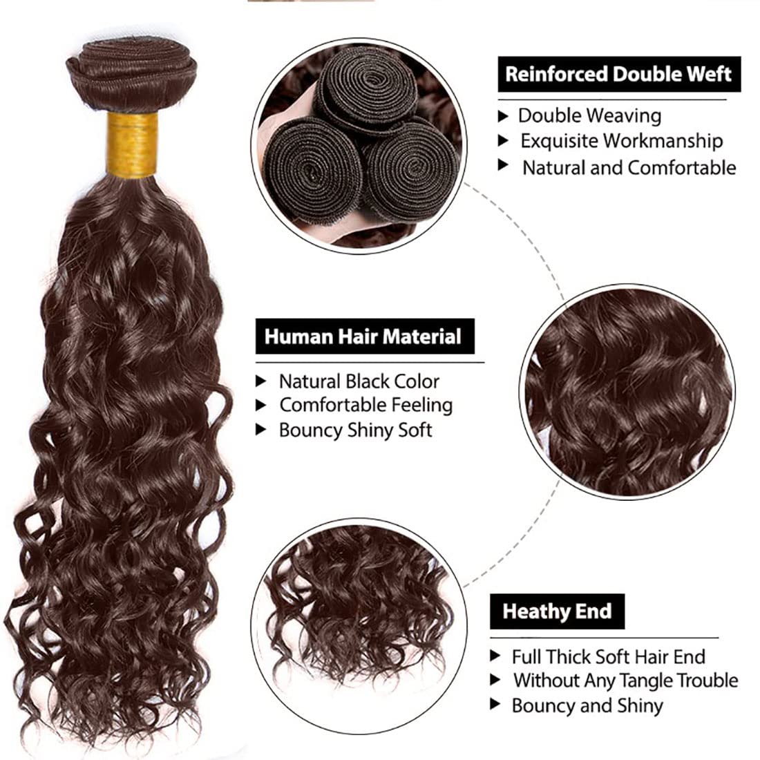12 14 16 Inch #4 Chocolate Brown Bundles Human Hair 3 Bundles Brazilian Remy Hair 100 Grams/Bundle 10A Grade Unprocessed Virgin Hairs Brown Water Wave Bundle Weaves Extensions