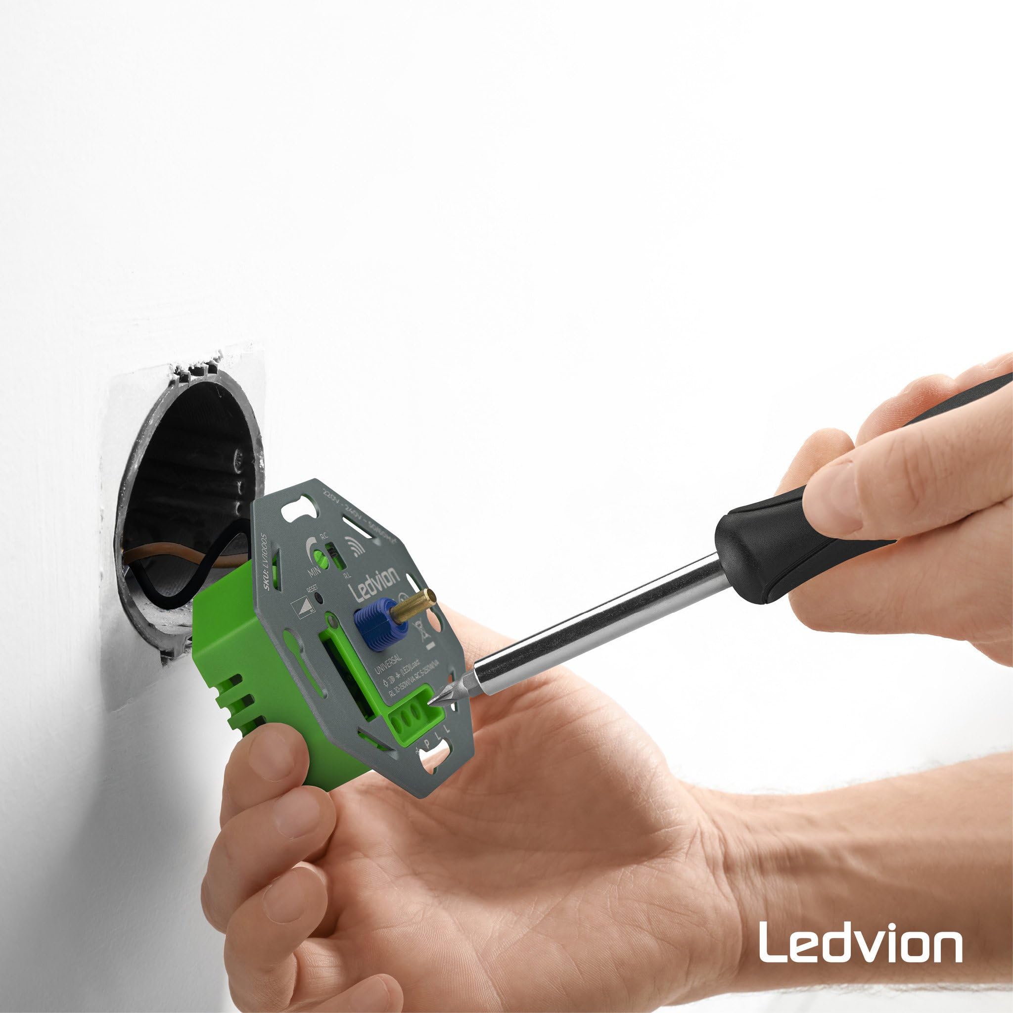Ledvion - Interruttore Intelligente LED, LED 5-250W, Senza Copertura, Taglio di Fase, Dimmer Rotativo da Incasso, Variatore Rotativo LED