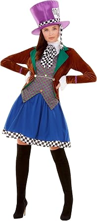 42" Brown and Blue Miss Hatter Women Small Fancy Dress Costume