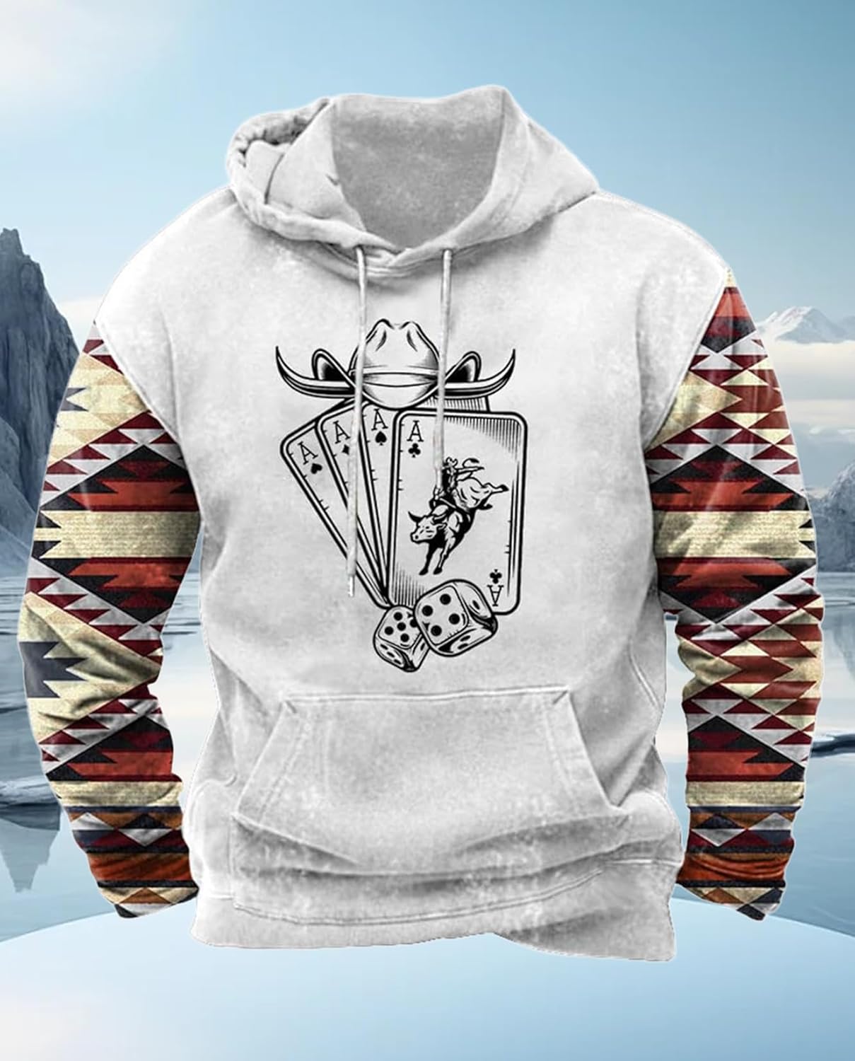 Western Hoodie for Men Aztec Cowboy Printed Drawstring Pullover Hooded Sweatshirt Mens Comfy Fleece Sweatshirt - Image 5