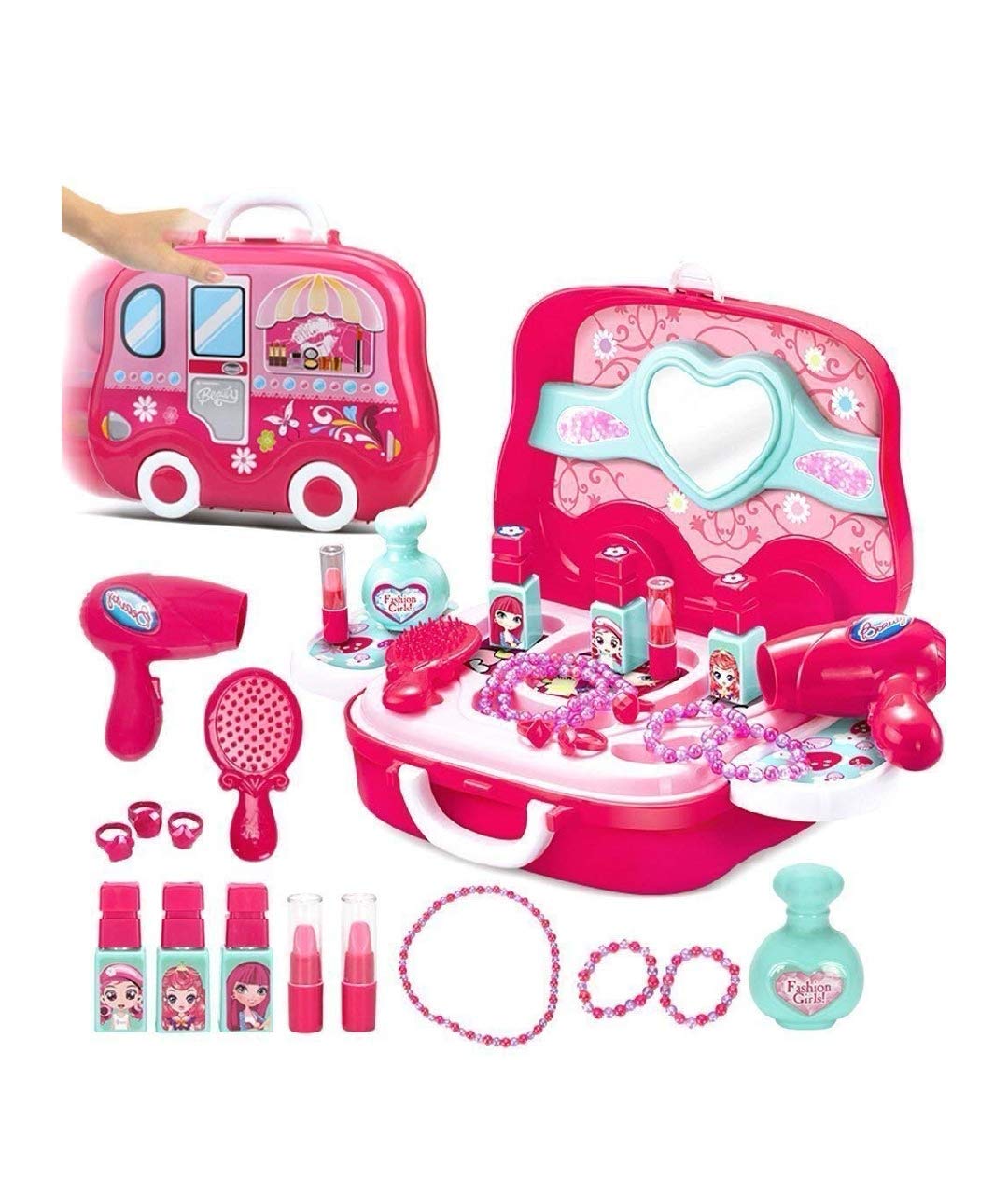 FLIPBOAT Pretend Play Make Up Case and Cosmetic Set, Durable Beauty Kit Hair Salon with 21 Pcs Makeup Accessories for Children Girls (Hair Salon)-Pink (B09C63HW8F) Amazon Price History, Amazon Price Tracker