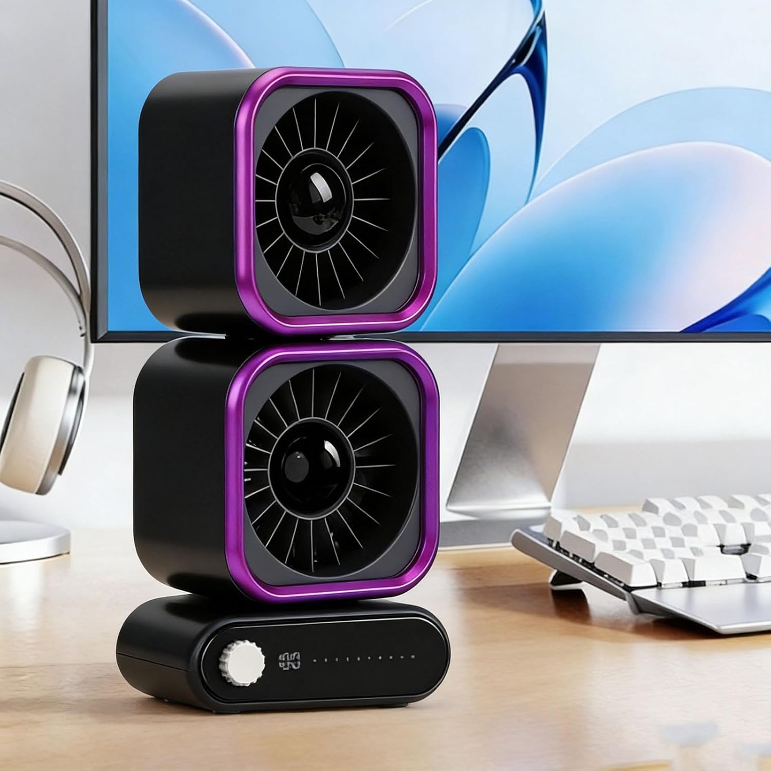 Cryfokt Table Oscillating Fan, 360 Degree Rotation 4000mAh Rechargeable Desk Fan with Digital Display and Turbo Mode, 5.75 x 4.57 x 12.64in, for Home Bedroom Office Air Circulation