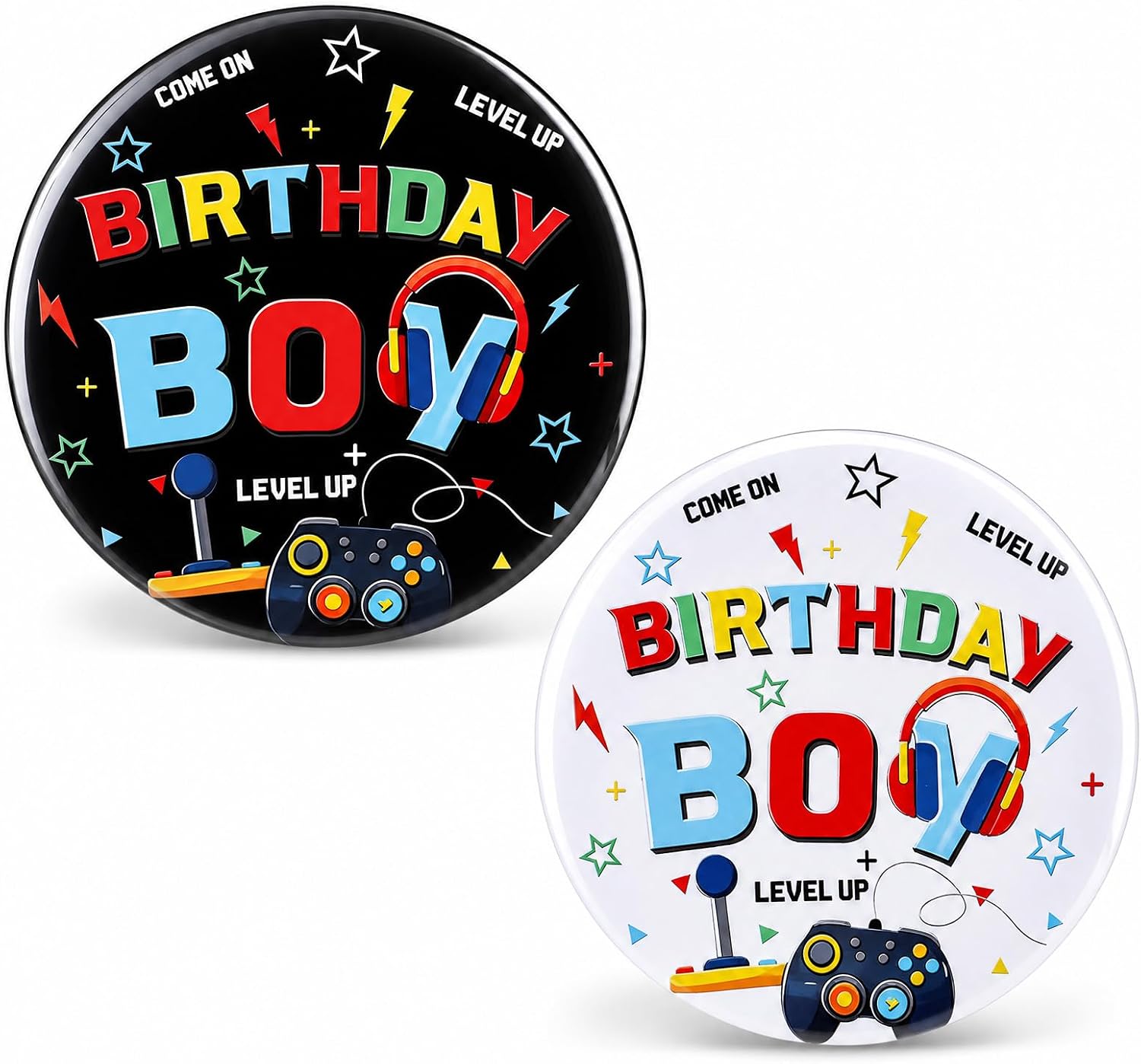 2Pcs Birthday Boy Brooch Badge, Game Birthday Pin for Boys, It’s My Birthdays Pin(5.8cm/2.3in, Black&White)