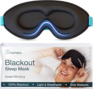 MyHalos® 100% Blackout Sleep Masks for Women & Men – Zero Eye Pressure Eye Mask for Sleeping -Our Halo Sleep Mask Includes a Storage Pouch- Black Eye Mask for Travel or Blindfold