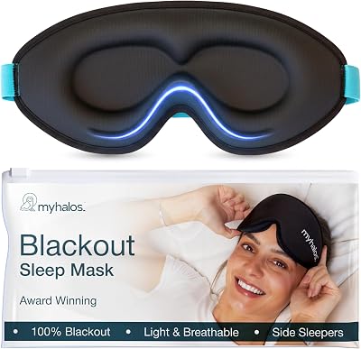 MyHalos® 100% Blackout Sleep Masks for Women & Men – Zero Eye Pressure Eye Mask for Sleeping -Our Halo Sleep Mask Includes a Storage Pouch- Black Eye Mask for Travel or Blindfold