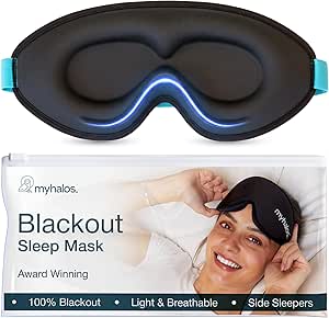MyHalos® 100% Blackout Sleep Masks for Women & Men - Zero Eye Pressure Eye Mask for Sleeping -Our Halo Sleep Mask Includes a Storage Pouch- Black Eye Mask for Travel or Blindfold