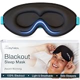 MyHalos® 100% Blackout Sleep Masks for Women & Men - Zero Eye Pressure Eye Mask for Sleeping -Our Halo Sleep Mask Includes a Storage Pouch- Black Eye Mask for Travel or Blindfold 1 count (Pack of 1) Black