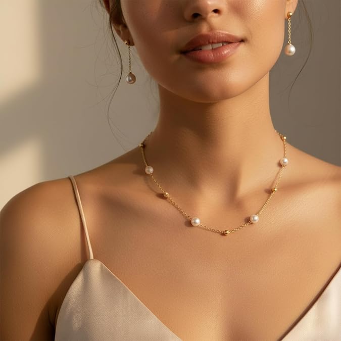 Gold Jewelry Sets for Women,Pearl Dangle Earrings Bracelets Necklaces Set, Women's Jewelry Gifts for Women Wife