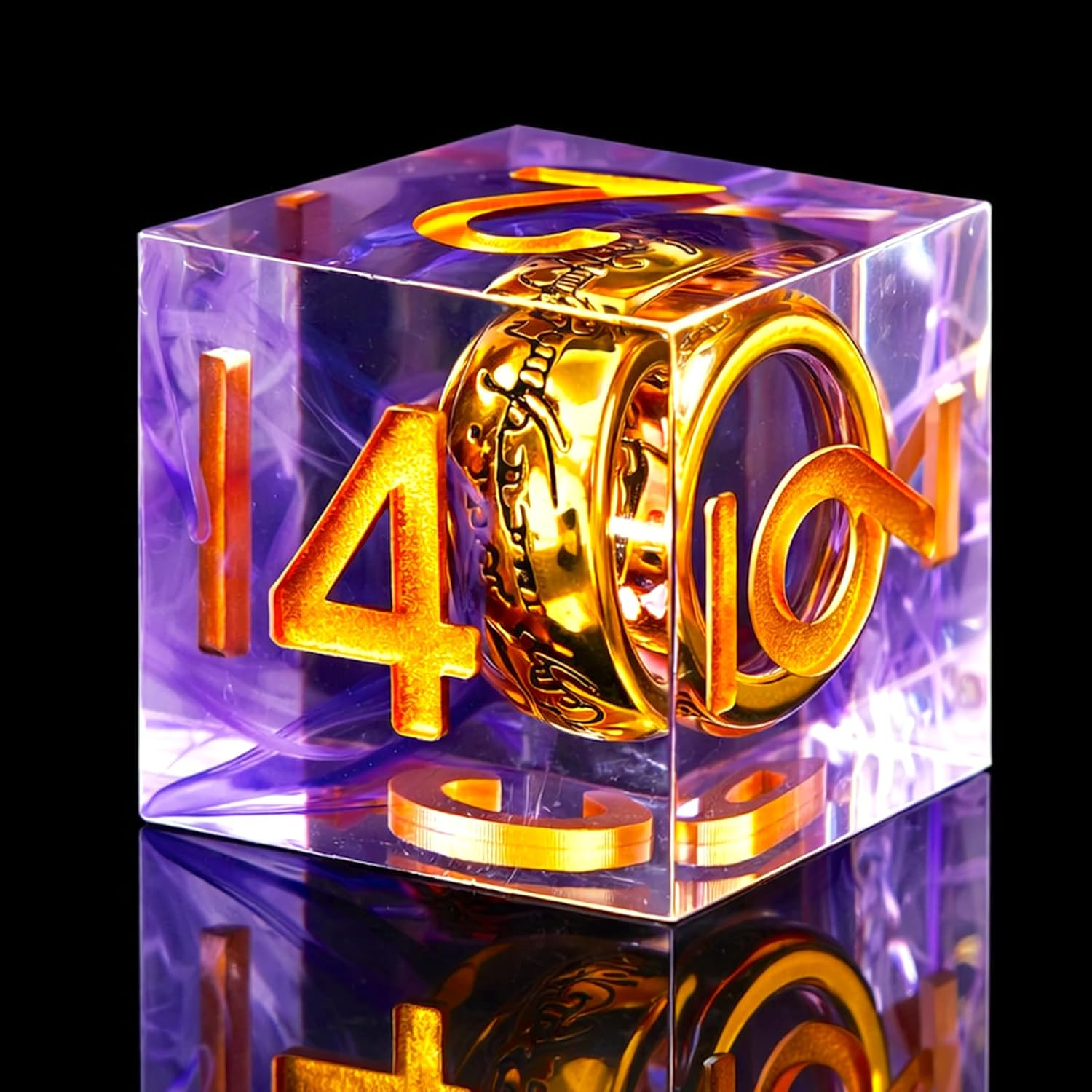 Ring DND Dice Set Sharp Edge Resin Dice,Golden Ring Inclusion Suitable for Lord of the Ring D&D Dice RPG Role Playing Games Suitable for Dungeons and Dragons Polyhedral Dice Set（Flower Pink）
