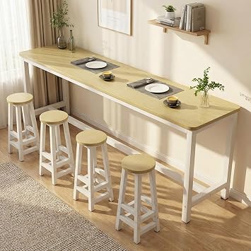 Counter Table Dining Table High Table Height 100cm 16mm Solid Wood Table Top Bar Counter Width 100/120/140/160/180cm Thick Painted Steel Frame Load Capacity 150kg Easy Installation