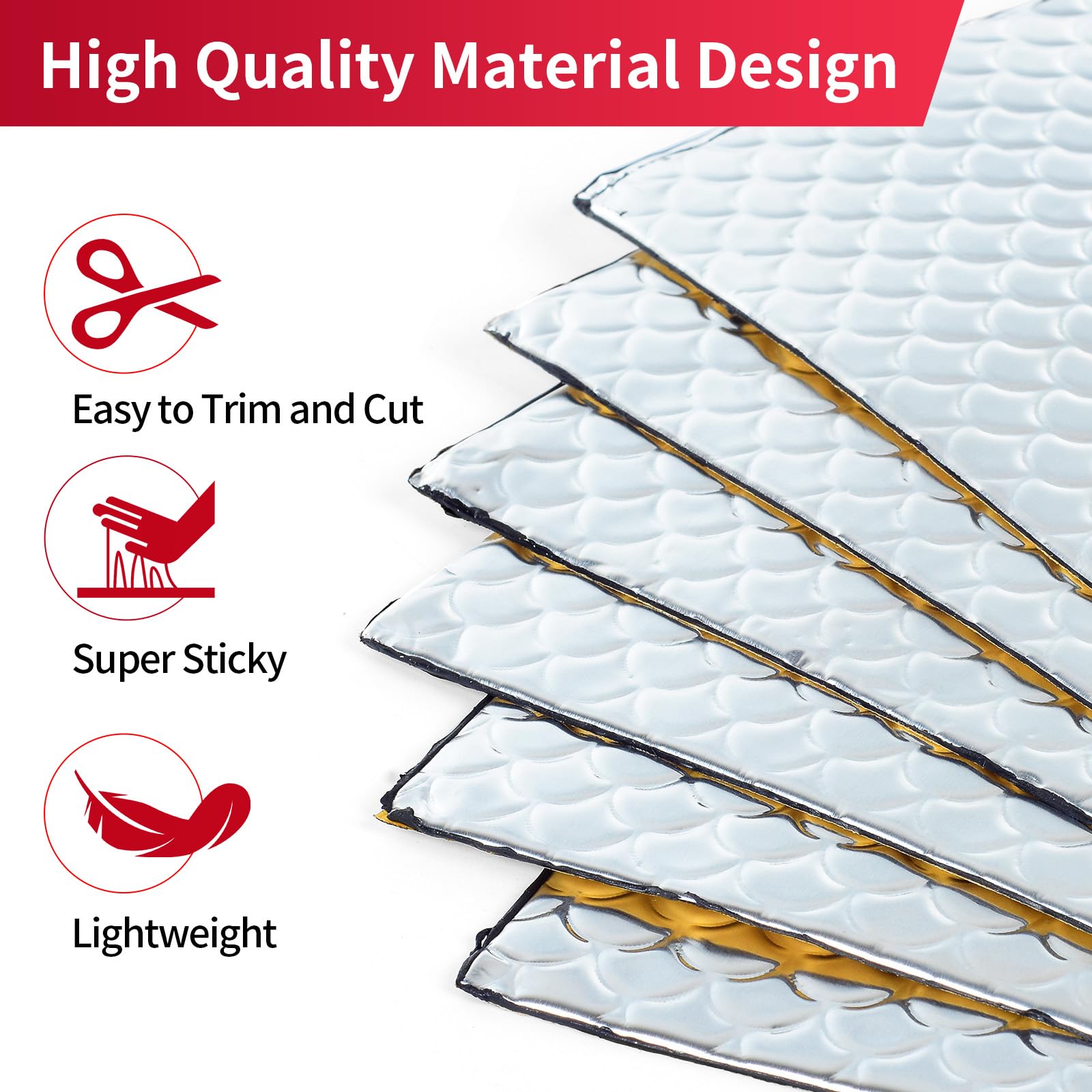 2mm 6 pezzi 40×25cm, fonoassorbente Alubutyl autoadesivo per auto, Isolamento acustico e protezione dal rumore per veicoli (0,6㎡)