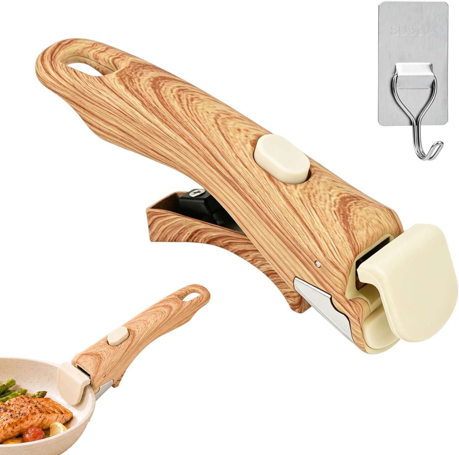 Universal Removable Handle, 2Pack Wood-Like Detachable Grip for Pots/Pans