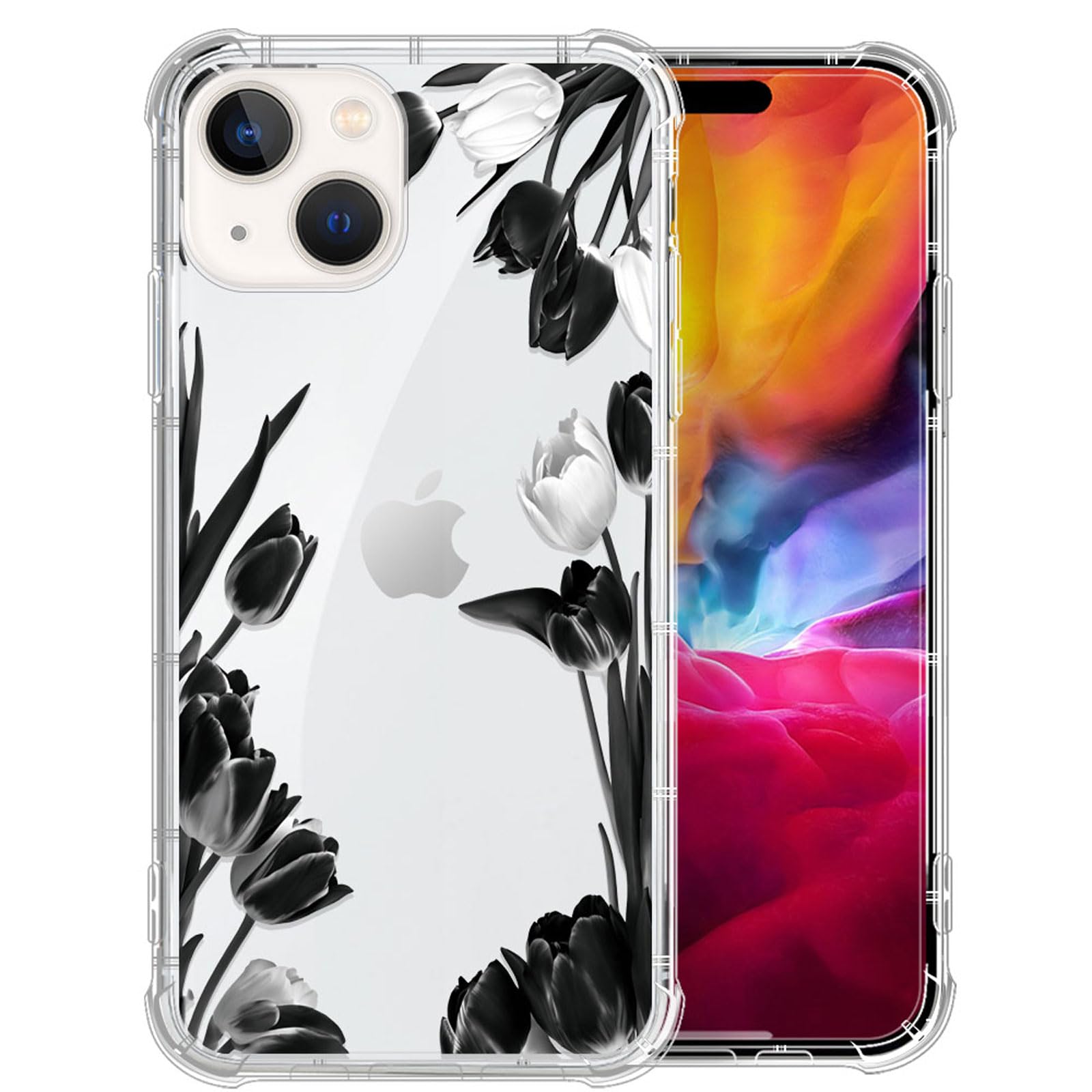 Yuning419 Compatible with iPhone 13 Mini Case,Soft TPU Transparent Shockproof Protective Cover Clear Case for iPhone 13 Mini,Tulip