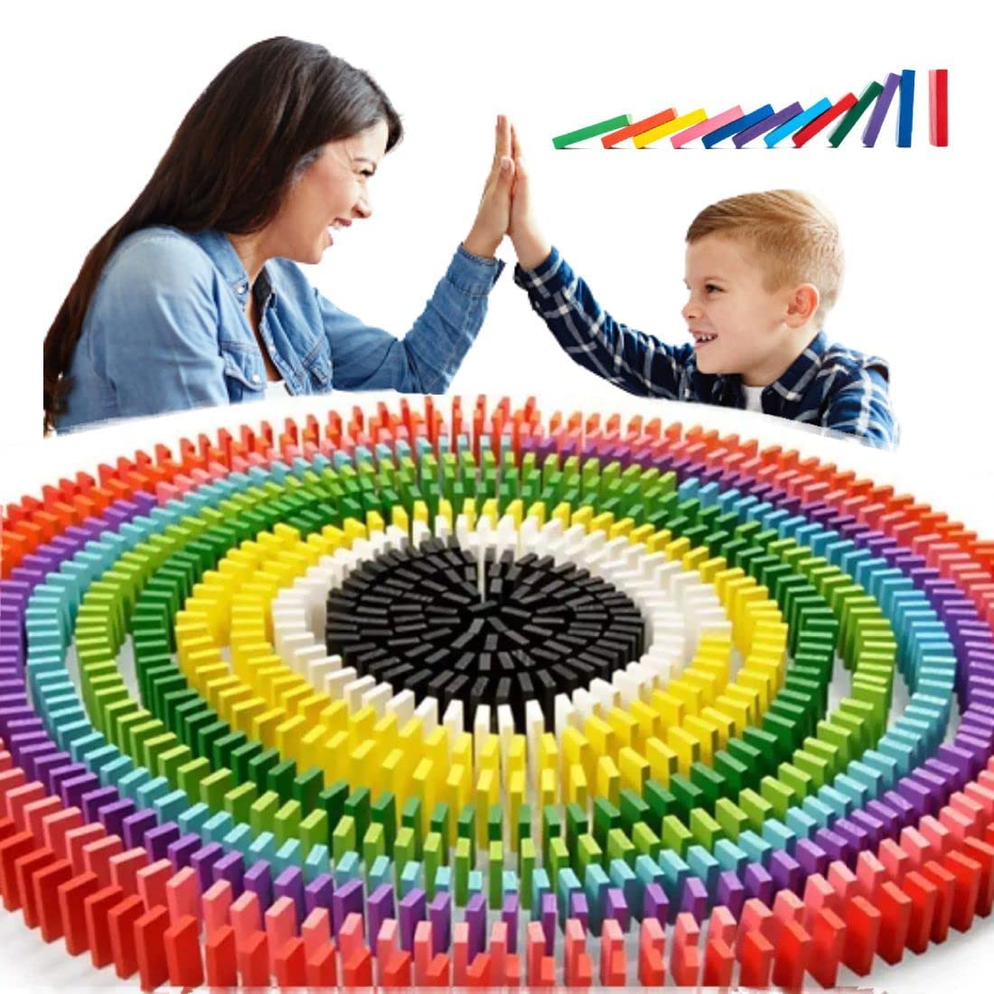 Toy Imagine 1200 Piece Colorful Wooden Domino Block Set for Kids, Educational Learning Activity Game, Helps Develop Fine Skills and Color Recognition, (12 Colors)