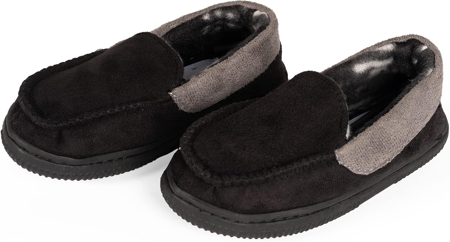 NORTY Moccasin House Slippers for Kids- Slip-On Toddler Shoes for Boys and Girls - Faux Suede - Runs One Size Small