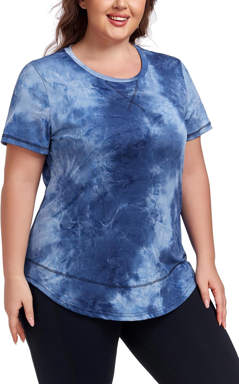 Women's Plus Size Workout Tops Short Sleeve Loose fit Shirts Athletic Gym Yoga Clothing - Image 2