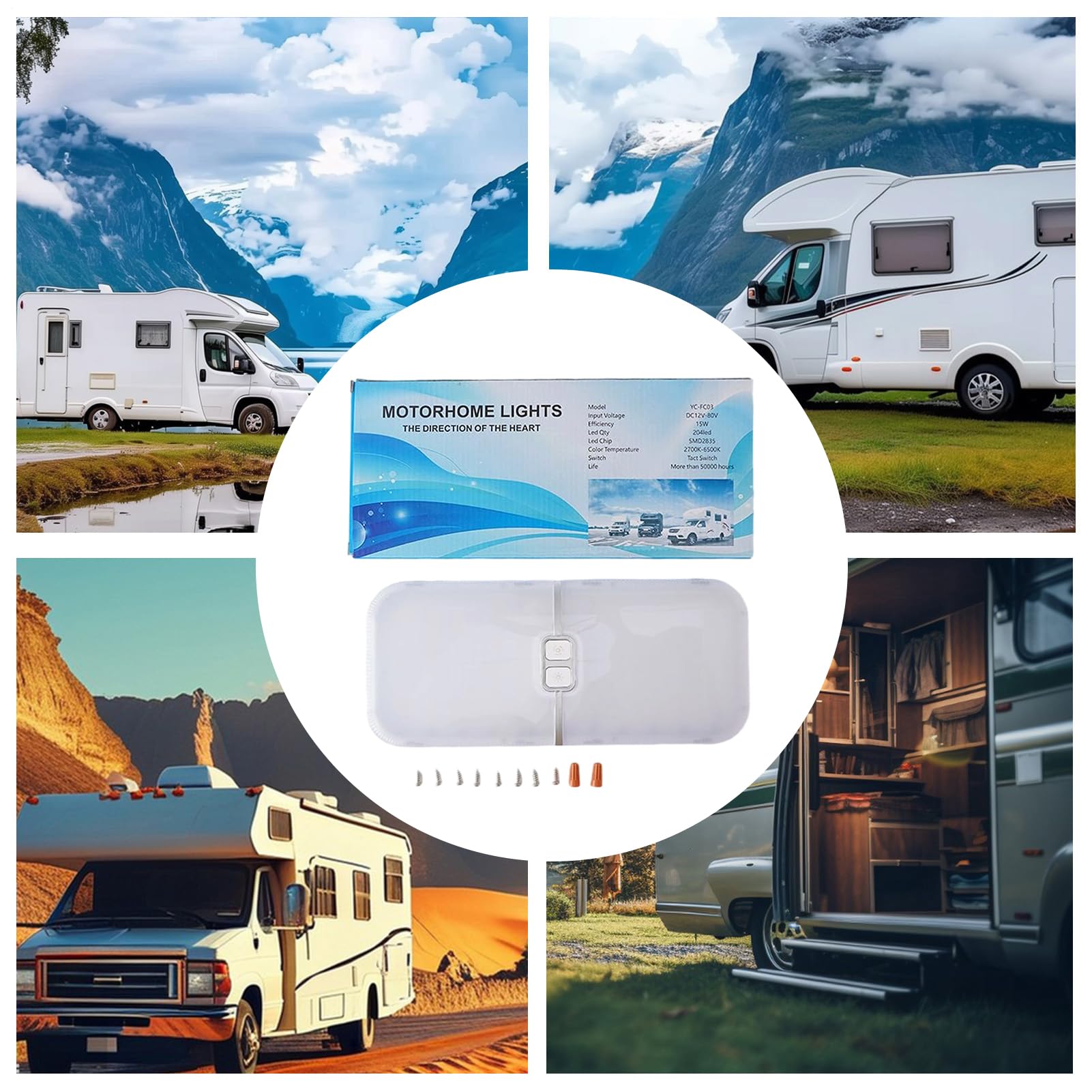 Générique Plafonnier pour Camping-Car,Lampe Intérieure pour Plafond De Véhicule Récréatif - Lampe Triple Température De Couleur 12-30V Dimmable Éclairage Confort Longs Trajets Sorties Familiales
