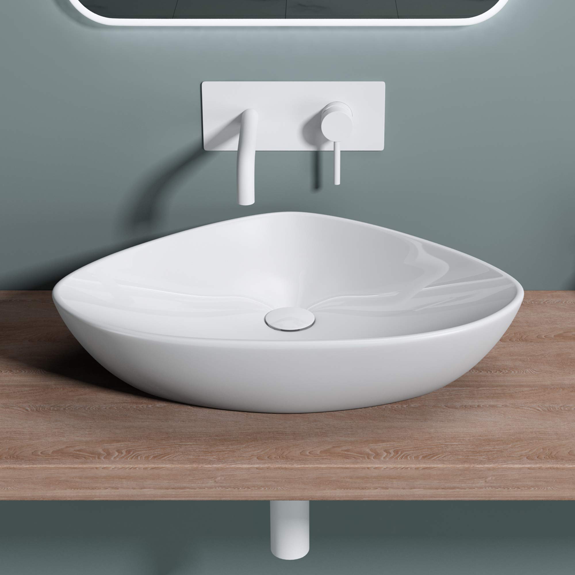 doporro Lavabo sobre encimera en blanco de cerámica, diseño Brüssel-215 | 59 cm de ancho | con Nano-sellado