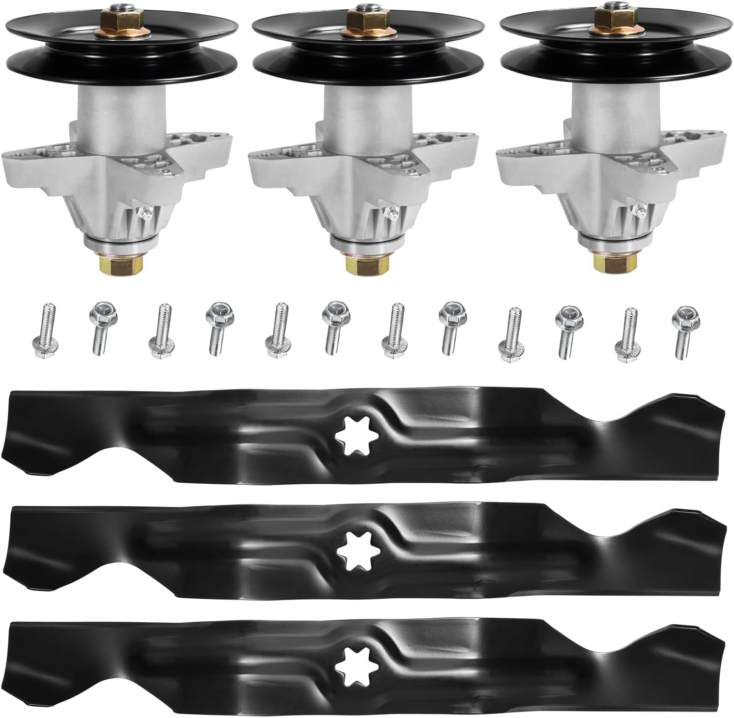 Lawn Mower Deck Rebuild Kit (3) 618-04126 918-04125 918-04125C Spindle Assembly With (3)742-04053, 742-04053A, 742-04053B, 742-04053C Blade Fits Cub Cadet Troy-Bilt Mustang Zero Turn 50" Mower Deck