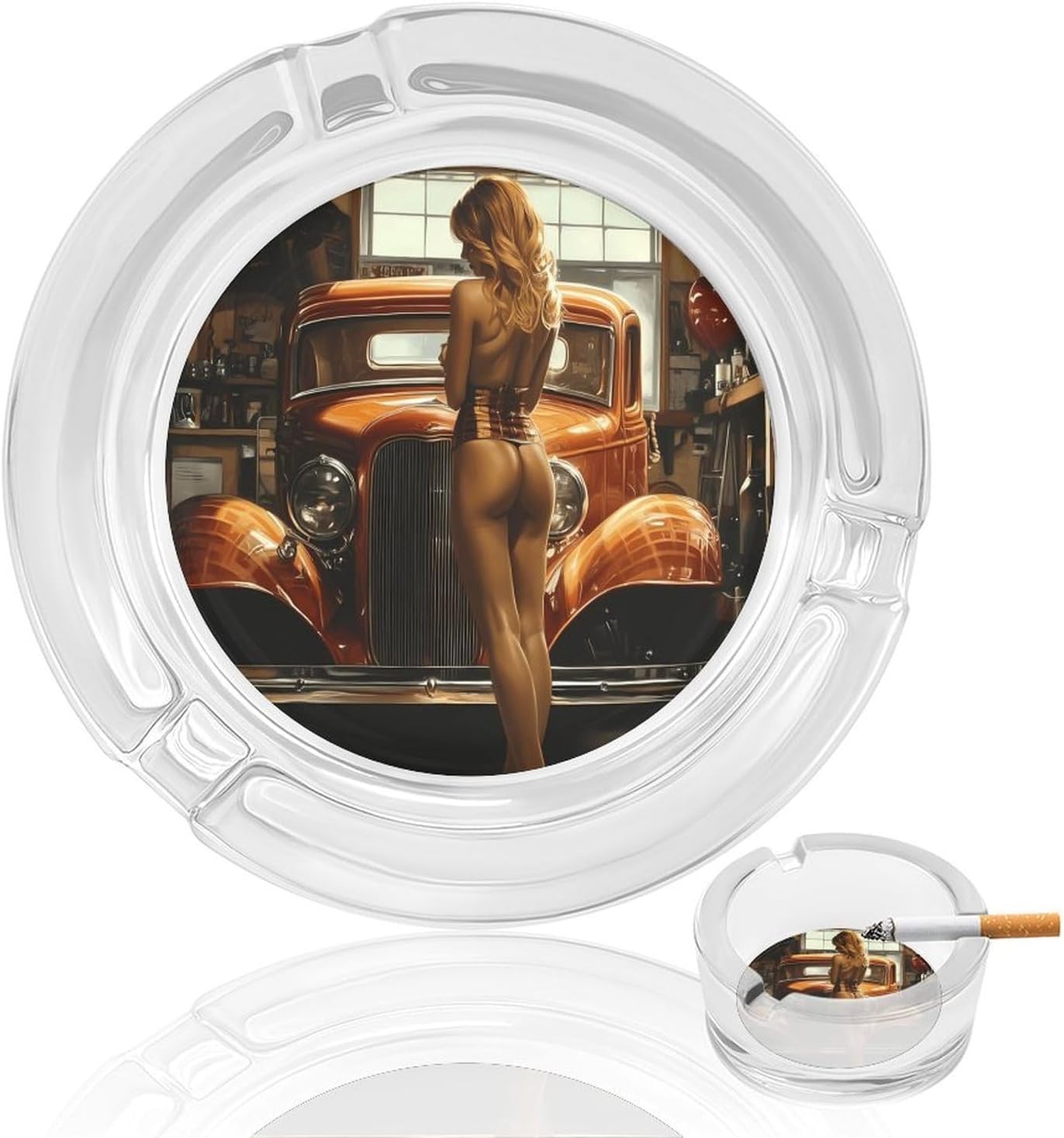 Pinup Women Sexy Hot Rod Car Garage Man Cave Ashtray Portable Ashtrays for Outdoor Indoor Home Decor Smoking Accessories