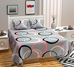 RVS DECOR 180 TC Cotton Blend Queen Bedsheet with 2 Pillow Covers (Multicolor1, 90x85 in), Soft, Durable & Elegant Combo Set